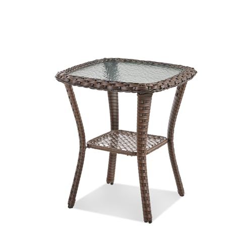 Patio Tables Wicker Side Table, Outdoor End Table with Storage Shelf, Patio Furniture Side Table for Sofa, Swivel Chairs, Garden, Balcony - Dark Brown