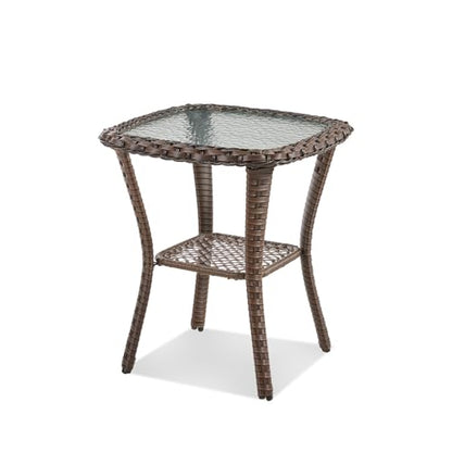 Patio Tables Wicker Side Table, Outdoor End Table with Storage Shelf, Patio Furniture Side Table for Sofa, Swivel Chairs, Garden, Balcony - Dark Brown