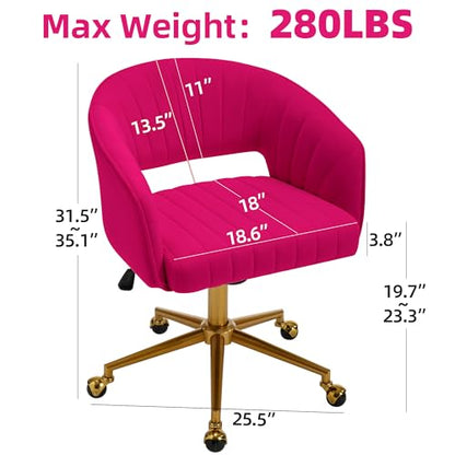 Modern Home Office Desk Chair 1PC, Height Adjustable Vanity Chair, Hot Pink