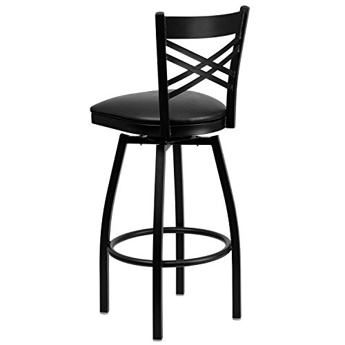 Hercules Series "X" Back Metal Restaurant Barstool, Modern Upholstered Armless Bar Height Chair for Restaurants and Kitchens, Black