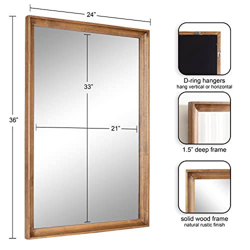 Hatherleigh Modern Farmhouse Rectangle Wooden Wall Mirror, 24 x 36, Rustic Brown, Decorative Wood Rectangular Mirror for Use in Bathroom, Entryway, or Bedroom
