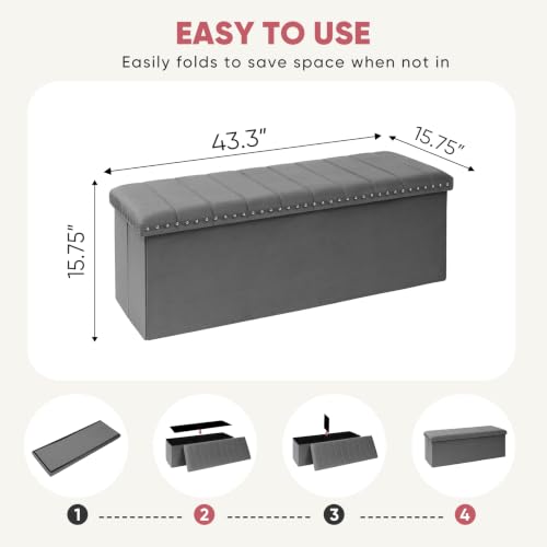 43 Inches Velvet Storage Ottoman Bench, view 4