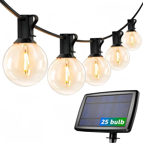 Solar Outdoor String Lights Patio Bistro Lights, 25ft 26 LED G40 Bulbs, USB Rechargeable Portable Edison Café String Lights for Porch, Pergola, Backyard, Garden, Pool, Party, Camping, 3600mAh