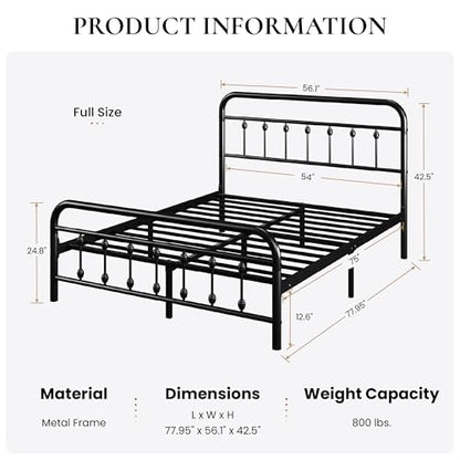 Full Metal Bed Frame with Victorian Iron-Art Headboard, Black, view 3