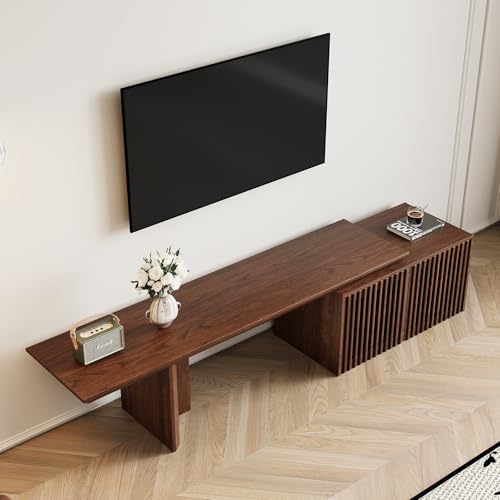 Extendable TV Stand with Storage for Up to 55+ Inch, Walnut, 60.6"-84.3" | Modern Entertainment Center, TV Media Console, Minimalist Television Cabinet for Living Room/Bedroom