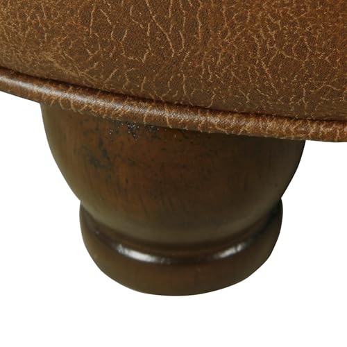 25" Button Tufted Round Storage Ottoman - Brown Faux Leather