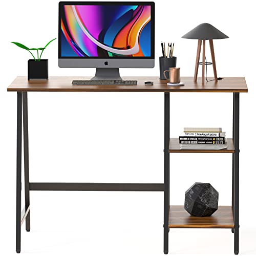 43-Inch Home Office Trestle Computer Desk with Open Storage Shelves, Walnut