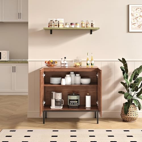 Storage Cabinet, Modern Coffee Bar with Adjustable Shelf and Metal Base, view 6