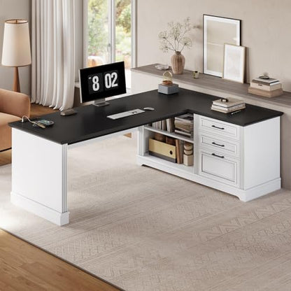 Farmhouse 61" Executive L Shaped Desk with Drawers for Home Office, view 7