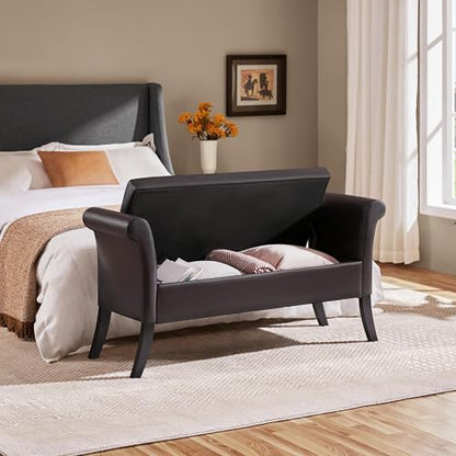 Yaheetech Ottoman with Storage, 52" PU Leather Storage Ottoman Bench with Safety Hinge, Upholstered Bench with Seating for Bedroom, Living Room, Holds up to 661 lb, Dark Brown