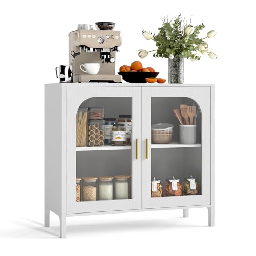Sideboard Storage Cabinet with Adjustable Shelves, 39.4" Wide Wood Buffet Cabinet with Double Doors, Freestanding Console Cabinet for Dining Room, Entryway, White