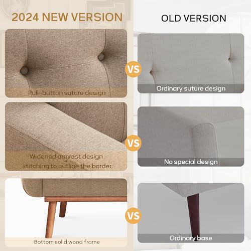 Fabric Accent Chair, Button Tufted Living Room Chairs Easy to Install, Upholstered Arm Chair for Living Room Bedroom Study Office (1, Brown)