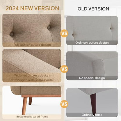 Fabric Accent Chair, Button Tufted Living Room Chairs Easy to Install, Upholstered Arm Chair for Living Room Bedroom Study Office (1, Brown)