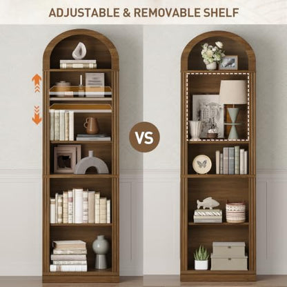 Arched Bookshelf, 75.8" Tall Narrow Bookcase with Storage, view 7