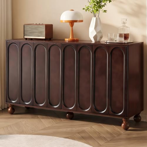 60" Wood-Grain Sideboard Buffet Cabinet with Storage,3D Arched,Walnut, view 2