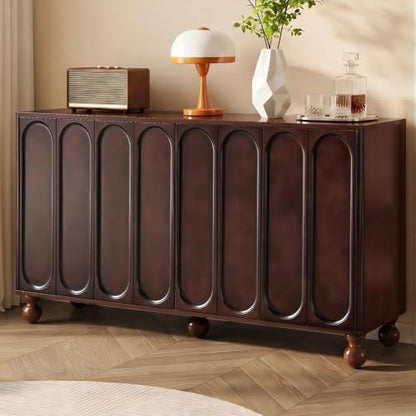 60" Wood-Grain Sideboard Buffet Cabinet with Storage,3D Arched,Walnut, view 2