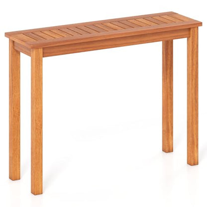 Narrow Outdoor Dining Table, Solid Wood Furniture Patio Console Table with Slatted Tabletop, Wooden Buffet Bar Plant Stand for Garden Deck Entryway Porch Balcony