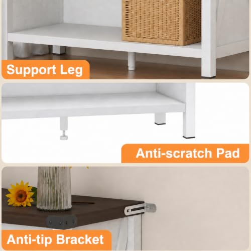 Farmhouse 3 Tier Bookshelf, Wood Bookcase, White Oak & Walnut, view 5
