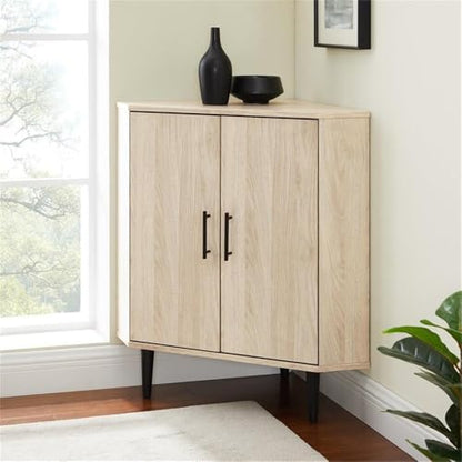 Saxon Mid-Century Modern 2-Door Corner Accent Cabinet 30 Inch Birch