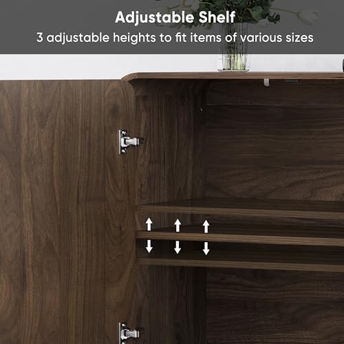 Walnut Sideboard Cabinet, Freestanding Buffet Cabinet with Spherical Feet, Wood Storage Cabinet with Adjustable Shelf for Living Room, Entryway, Hallway