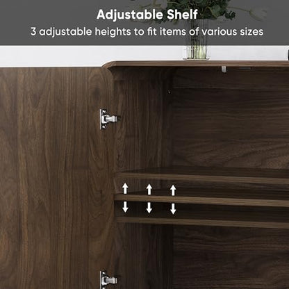 Walnut Sideboard Cabinet, Freestanding Buffet Cabinet with Spherical Feet, Wood Storage Cabinet with Adjustable Shelf for Living Room, Entryway, Hallway