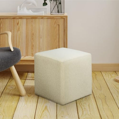 Warren 18" Cube Ottoman, Urban Transitional, Fully Assembled, Soft Boucle Fabric, Snow