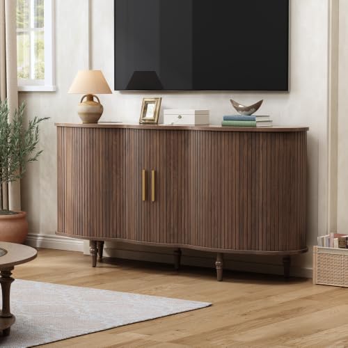 63" Fluted Sideboard Buffet Cabinet with Storage (Walnut), view 7