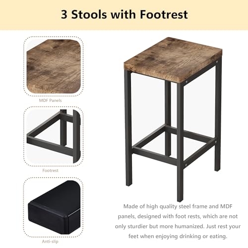 Modern Design 4-Piece Counter Height Extra Long Dining Table Set with 3 Stools and Side Table with Footrest,Space-Saving Pub Kitchen Set,Easy Assembly,Natural