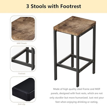 Modern Design 4-Piece Counter Height Extra Long Dining Table Set with 3 Stools and Side Table with Footrest,Space-Saving Pub Kitchen Set,Easy Assembly,Natural