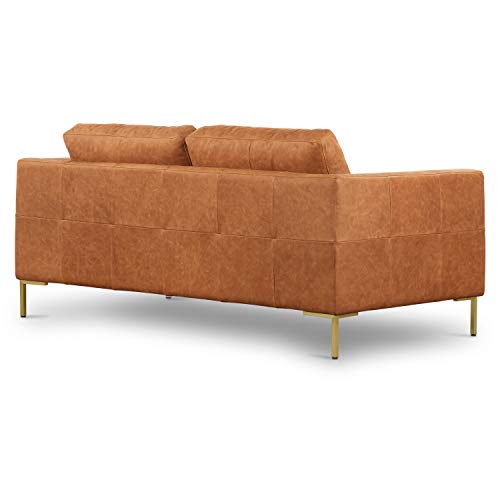 Poly & BARK Calle 75" Apartment Sofa, Full-Grain Pure-Aniline Italian Leather, Cognac Tan, Brass Legs