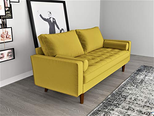 S5459 Mid Century Modern Velvet Upholstered Tufted Living Room Sofa, 69.68" Goldenrod