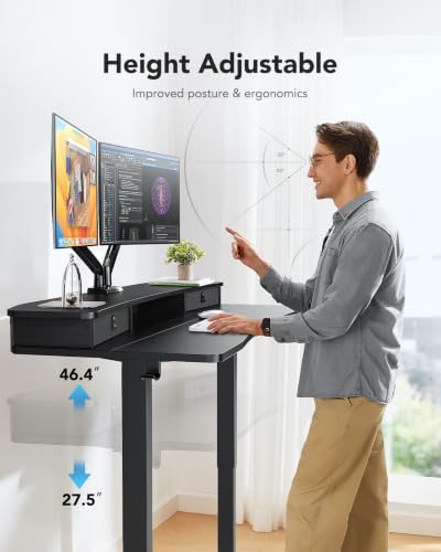 48″ x 24″ Electric Standing Desk with 2 Drawers, C-Clamp Mount Compatible, view 6