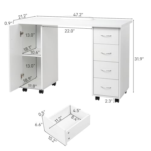Home Office Computer Desk,Rolling Wooden Executive Desk,White, view 3