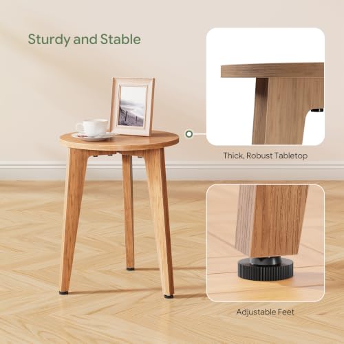 Side Table, Round End Table with Tapered Legs, Nightstand for Small Spaces, Living Room, Bedroom, Rustic Walnut