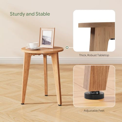 Side Table, Round End Table with Tapered Legs, Nightstand for Small Spaces, Living Room, Bedroom, Rustic Walnut