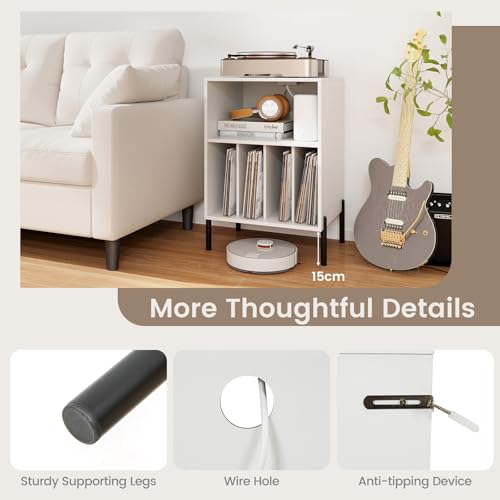 Record Player Stand with Charging Station, Turntable Stand with Storage Cabinet, view 7