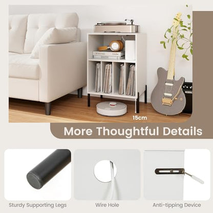 Record Player Stand with Charging Station, Turntable Stand with Storage Cabinet, view 7