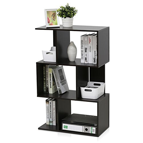 SIMPLY Book Shelf, 3-Tier Geometric Bookshelf, S-Shape Bookcase with Open Shelf, 11.8" x 23.6" x 37.3", for Organization and Storage, for Living Reoom, Bedroom, Home Office, Espresso