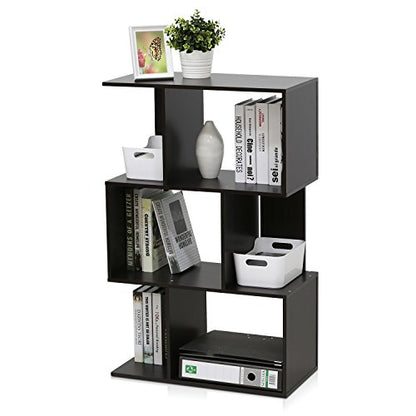 SIMPLY Book Shelf, 3-Tier Geometric Bookshelf, S-Shape Bookcase with Open Shelf, 11.8" x 23.6" x 37.3", for Organization and Storage, for Living Reoom, Bedroom, Home Office, Espresso