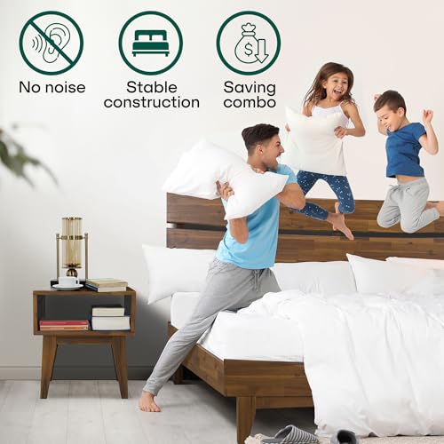 Acacia Aurora King Solid Wood Bed Frame with Headboard – Gift Matching Nightstand Included, Mid-Century Modern Farmhouse, Walnut Finish, 800 lbs Capacity, Sturdy, No Box Spring, Easy Assembly