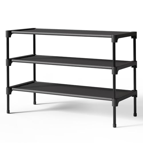 Shoe Rack - Non-Woven Shoe Rack Shelf, 27.5" Wide - 3 Tier, Black, view 2