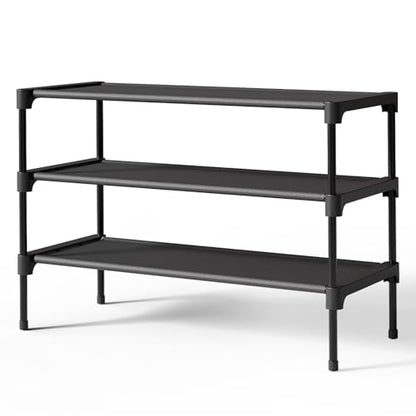 Shoe Rack - Non-Woven Shoe Rack Shelf, 27.5" Wide - 3 Tier, Black, view 2
