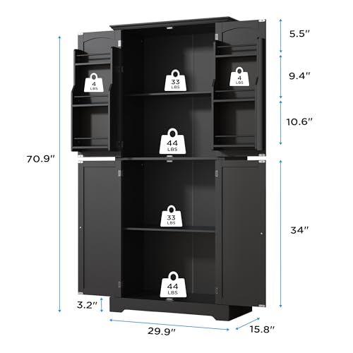 Black farmhouse pantry cabinet with hanging shelves, view 3