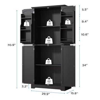 Black farmhouse pantry cabinet with hanging shelves, view 3