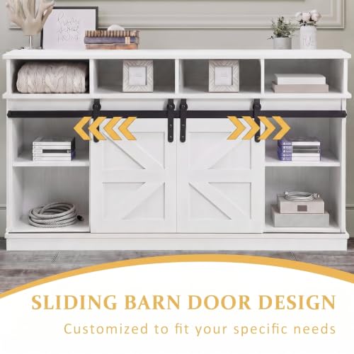 Farmhouse TV Stand for 65/60/55 Inch TV, TV Consoles with Sliding Barn Doors, view 5