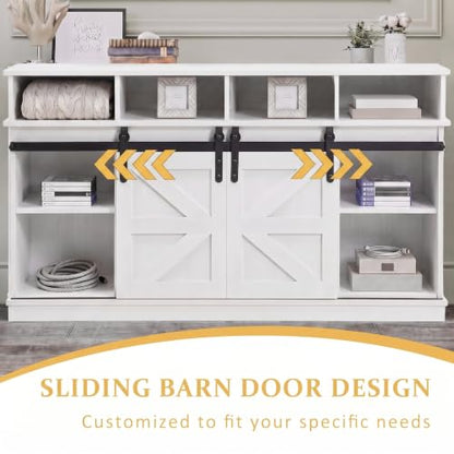 Farmhouse TV Stand for 65/60/55 Inch TV, TV Consoles with Sliding Barn Doors, view 5