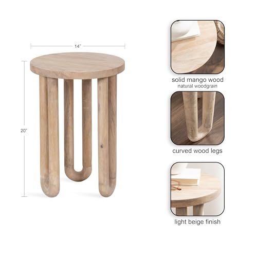 Kenzo Modern Wooden Round Side Table, 14 x 14 x 20, Light Natural, Transitional Wood End Table for Use as Bedroom Nightstand or Living Room Accent Table