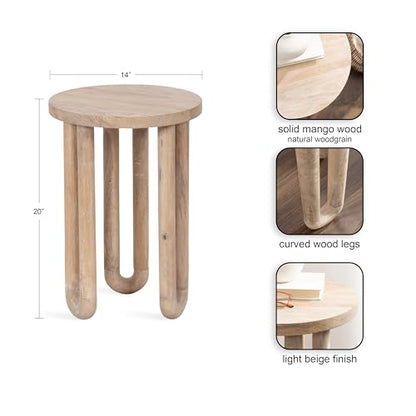Kenzo Modern Wooden Round Side Table, 14 x 14 x 20, Light Natural, Transitional Wood End Table for Use as Bedroom Nightstand or Living Room Accent Table