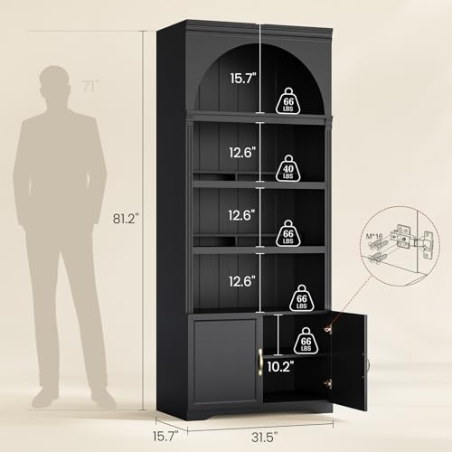 81.2"Tall Arched Cabinet, Bookcase with storage, view 3
