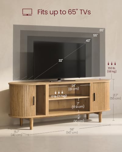 VASAGLE TV Stand for 65-Inch TVs, Mid Century Entertainment Center with Storage, view 3